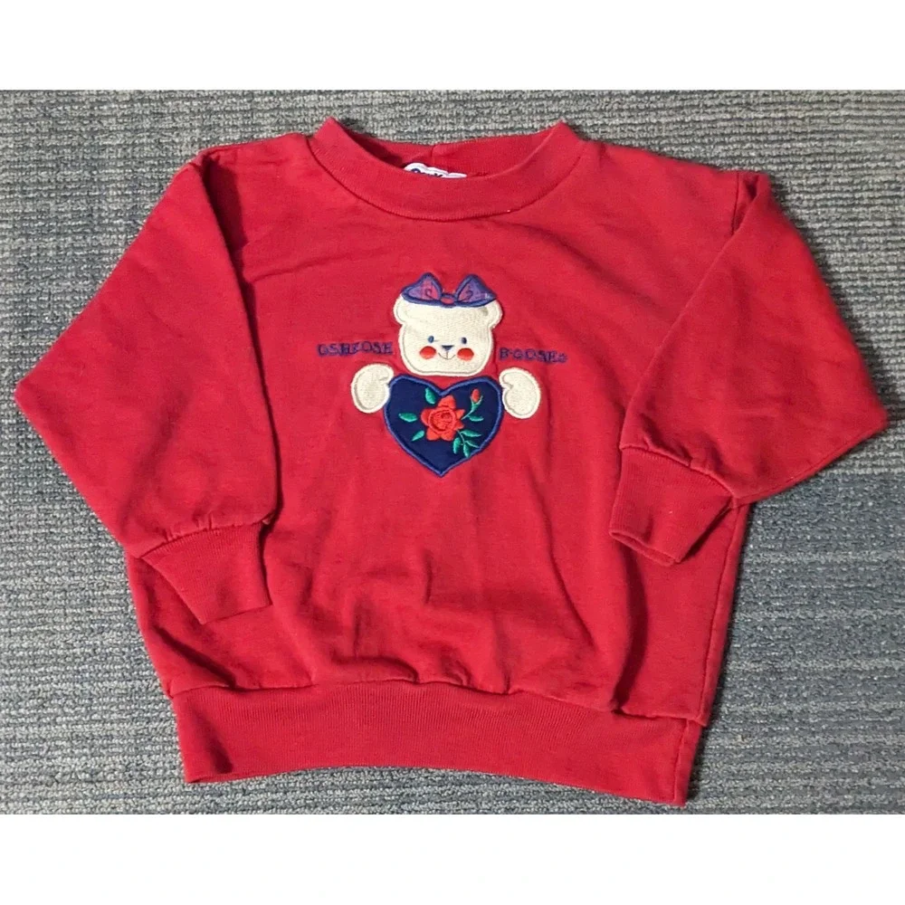 Vtg Osh Kosh B'gosh Red Sweatshirt Bear Girls 2T‎ Shirt Embroidered Heart 1990's